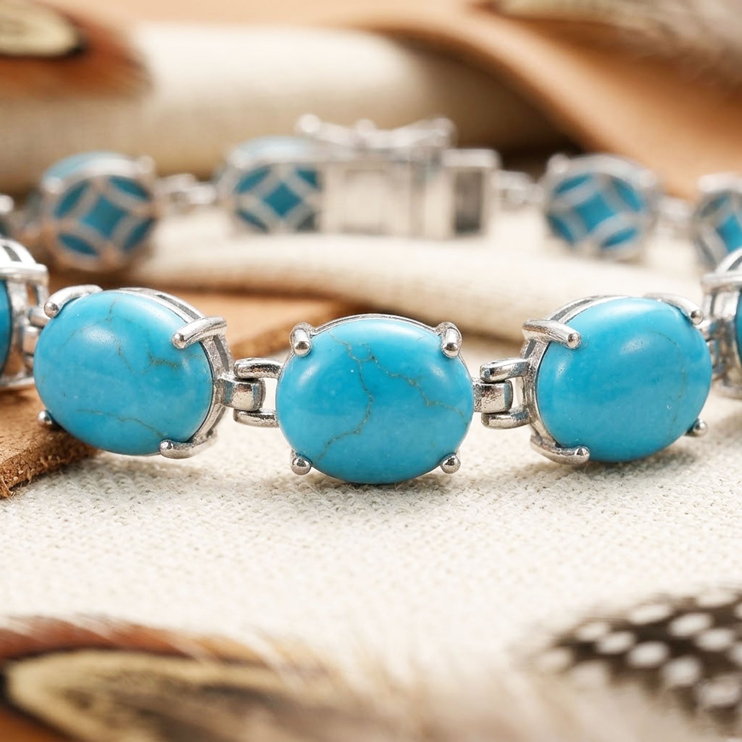 Natural Turquoise Tennis Bracelet – Handmade Gemstone Link Bracelet for Women