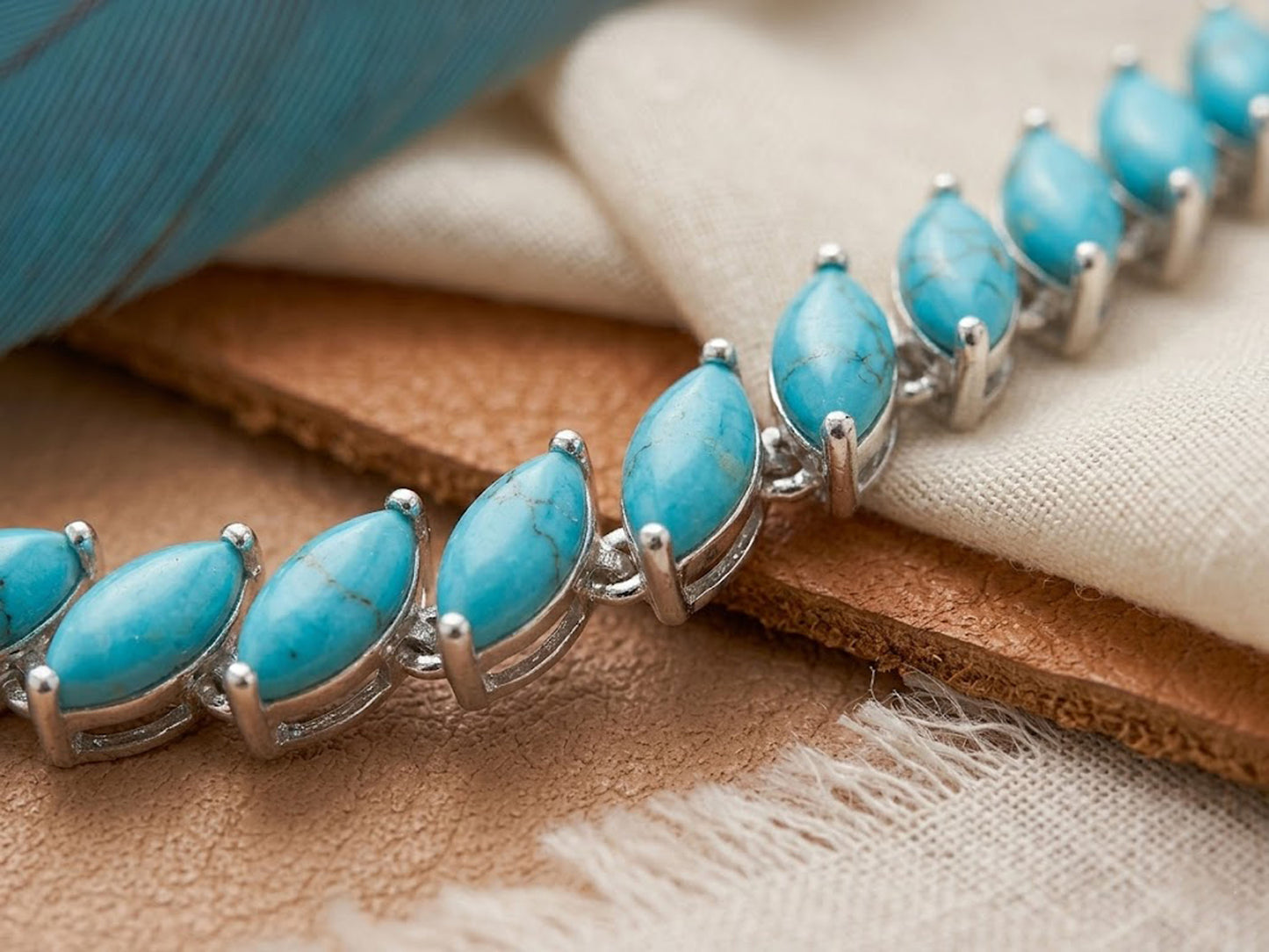 Natural Turquoise Marquise Tennis Bracelet – Leaf Design Gemstone Jewelry for Women