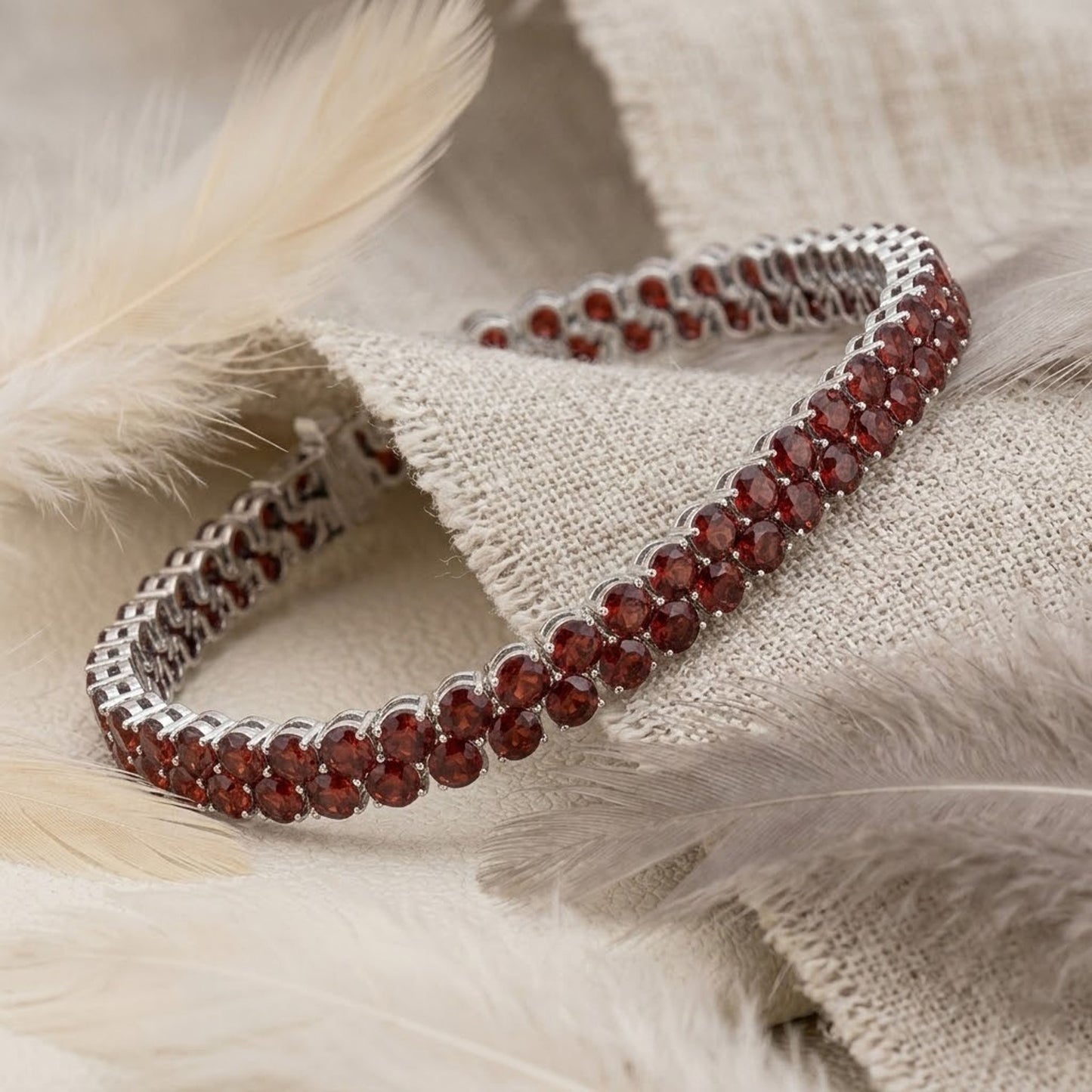 Natural Red Garnet Double Row Tennis Bracelet – Handmade January Birthstone Jewelry