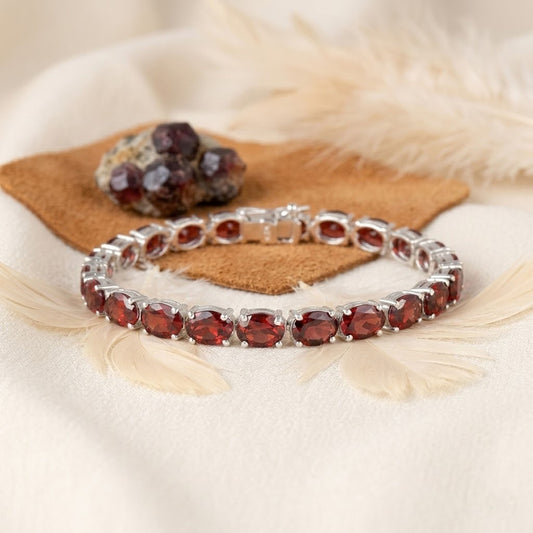 Natural Red Garnet Oval Tennis Bracelet – Handmade January Birthstone Jewelry for Women