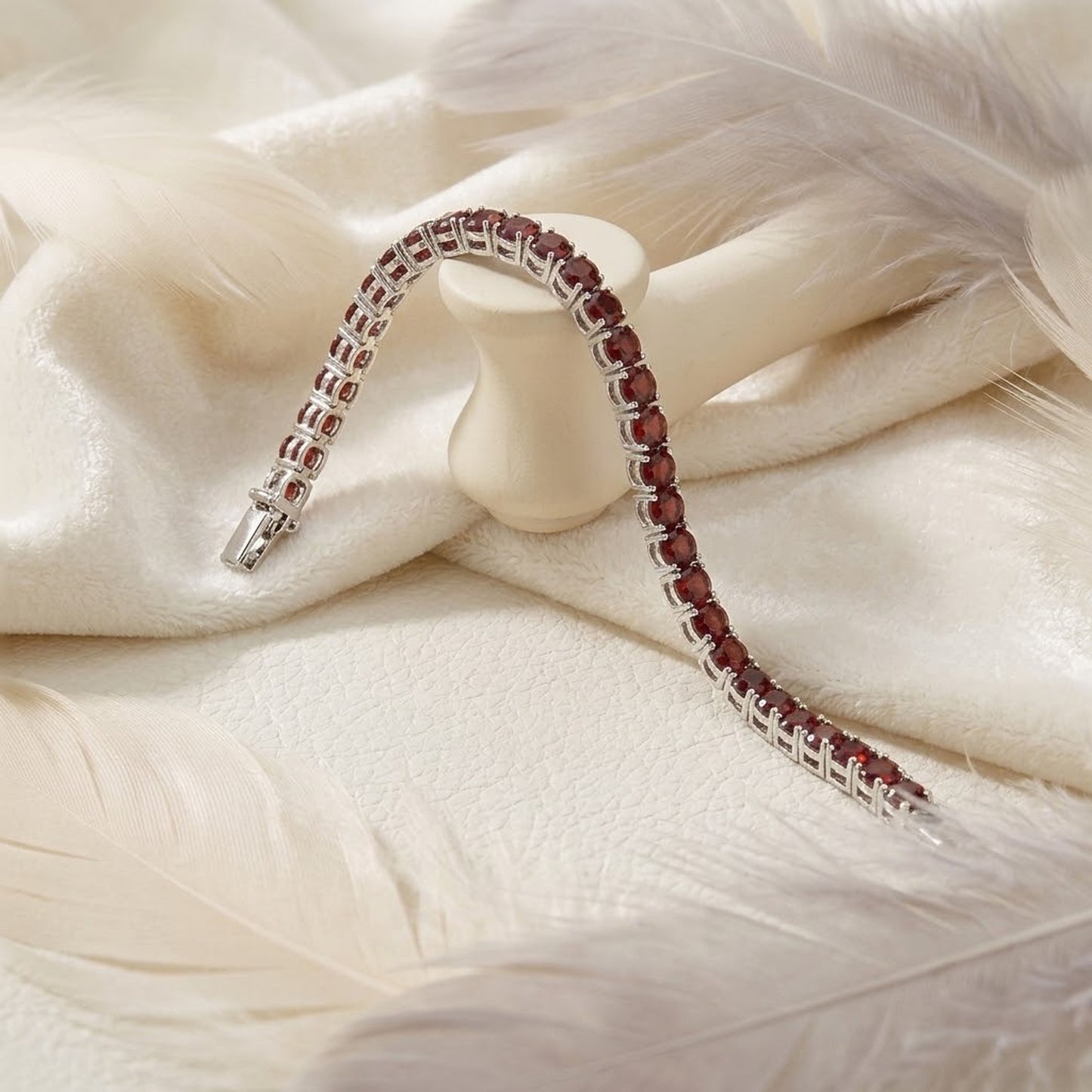 Natural Red Garnet Tennis Bracelet – Handmade Round Cut Gemstone Jewelry for Women