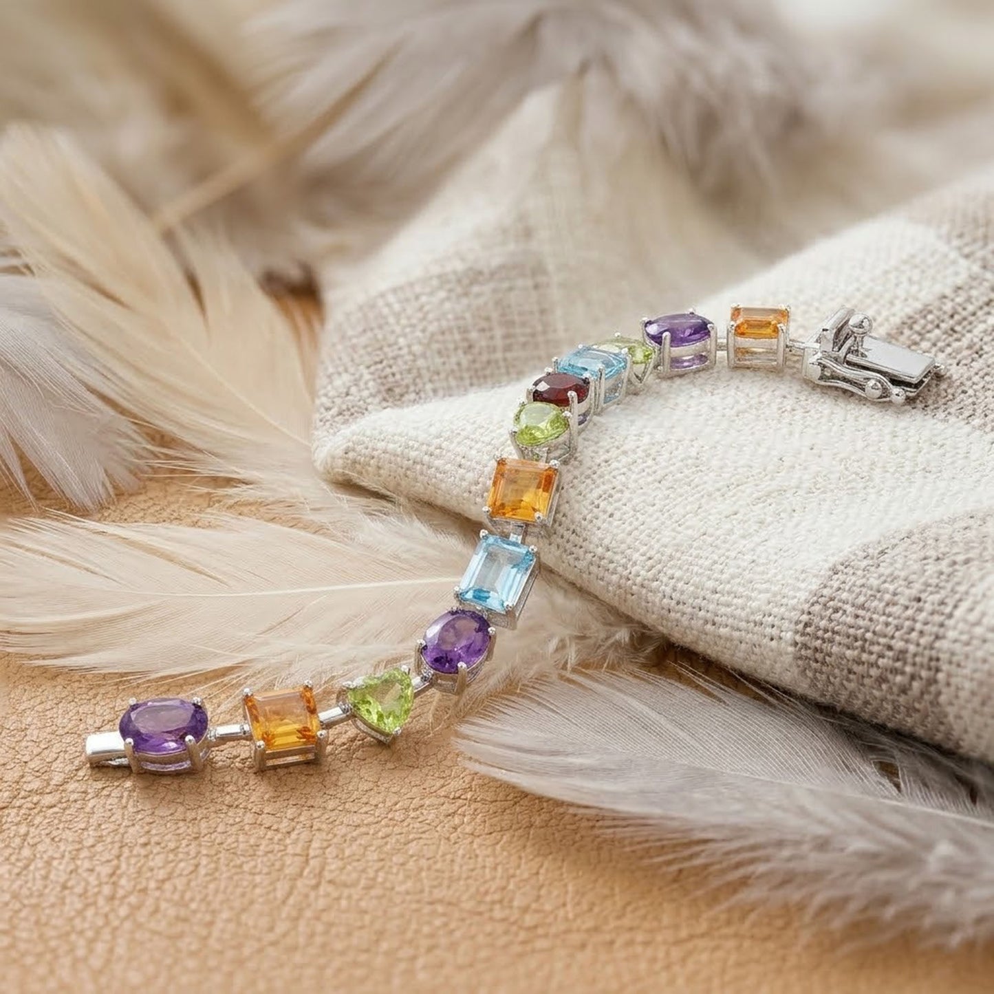 Natural Multi Gemstone Link Bracelet – Handmade Multi-Shape Colorful Jewelry