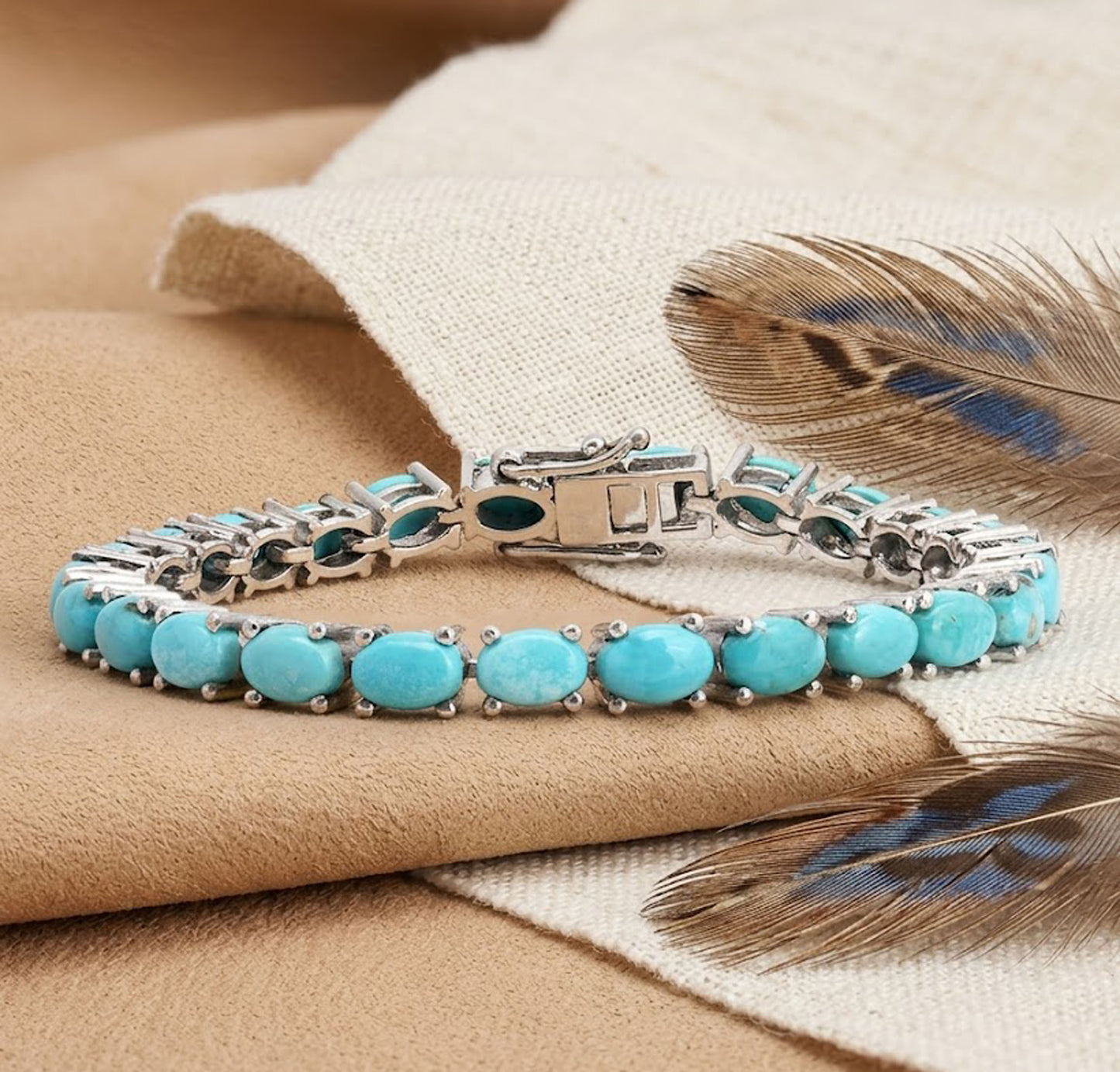 Natural Turquoise Tennis Bracelet – Handmade Gemstone Link Bracelet for Women
