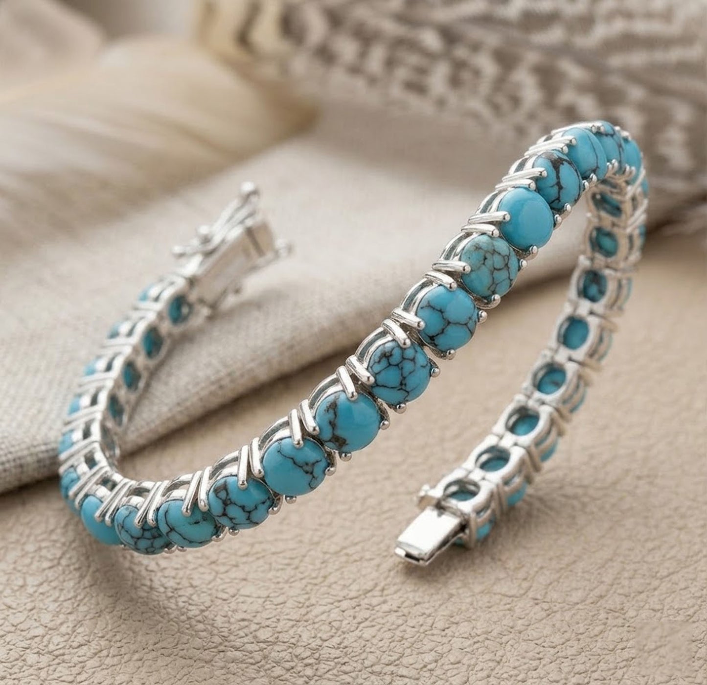 Natural Turquoise Tennis Bracelet – Genuine Gemstone Jewelry for Women