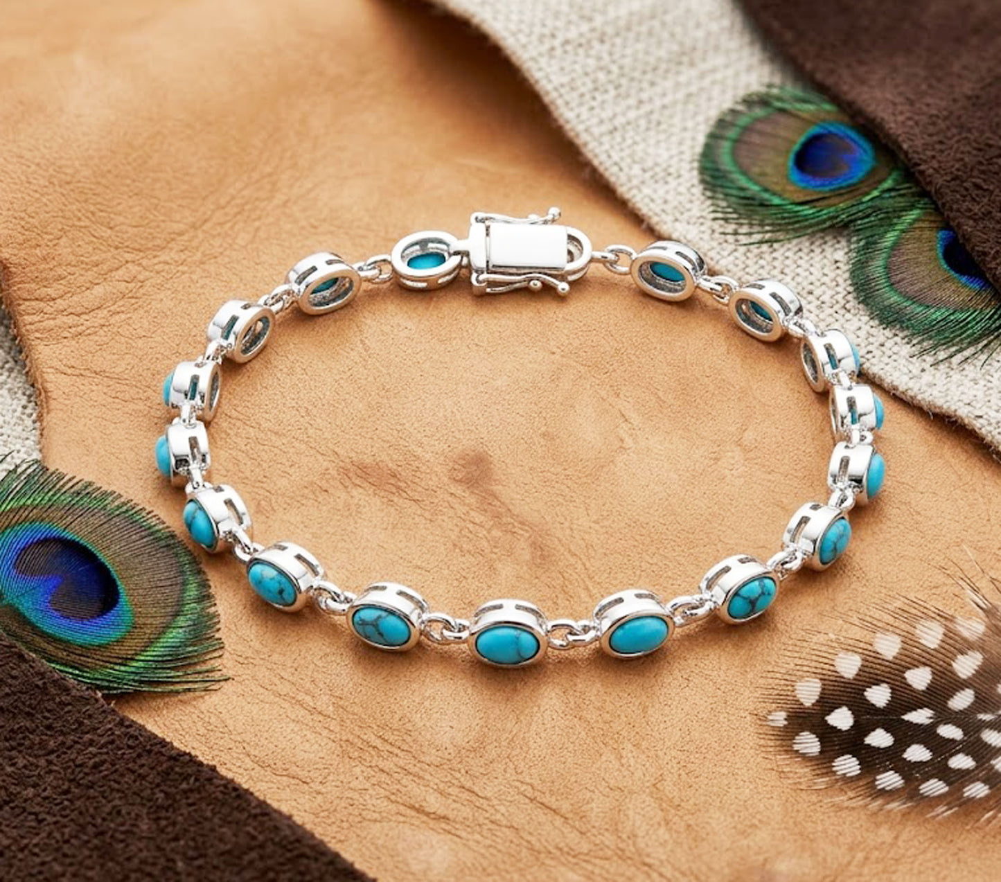 Natural Turquoise Tennis Bracelet – Handmade Gemstone Link Bracelet for Women
