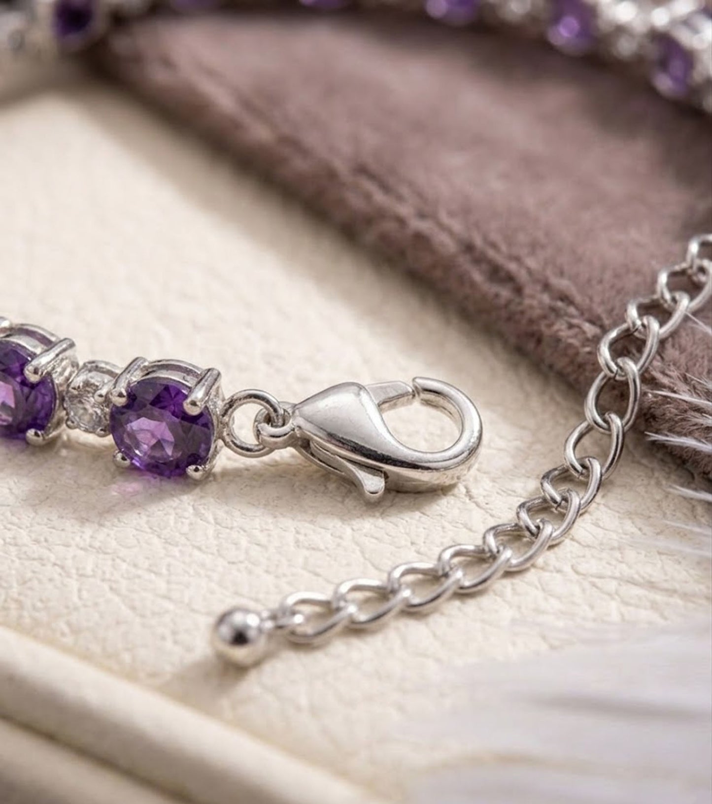 Natural Amethyst & Moissanite Tennis Bracelet – Handmade Gemstone Jewelry for Women