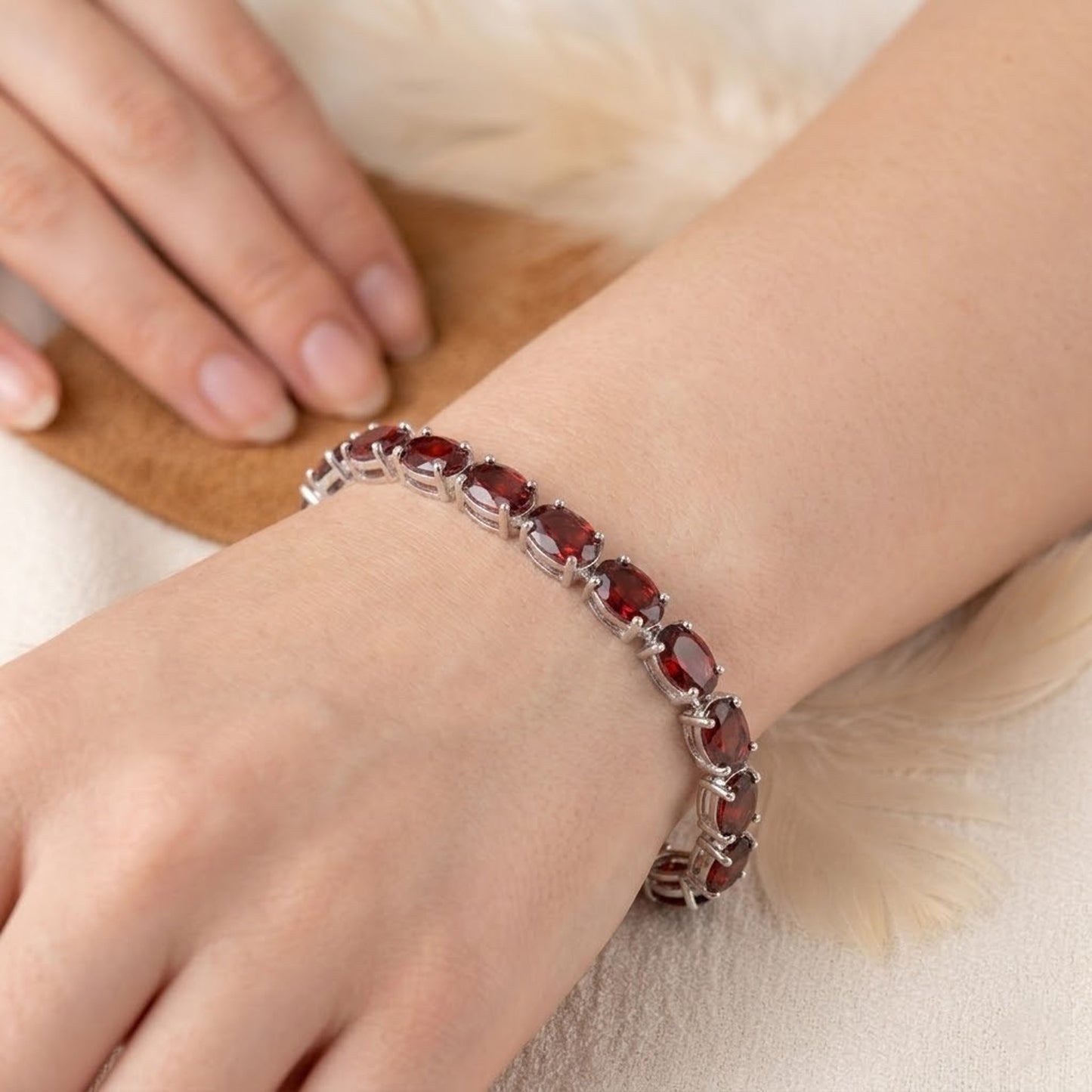 Natural Red Garnet Oval Tennis Bracelet – Handmade January Birthstone Jewelry for Women