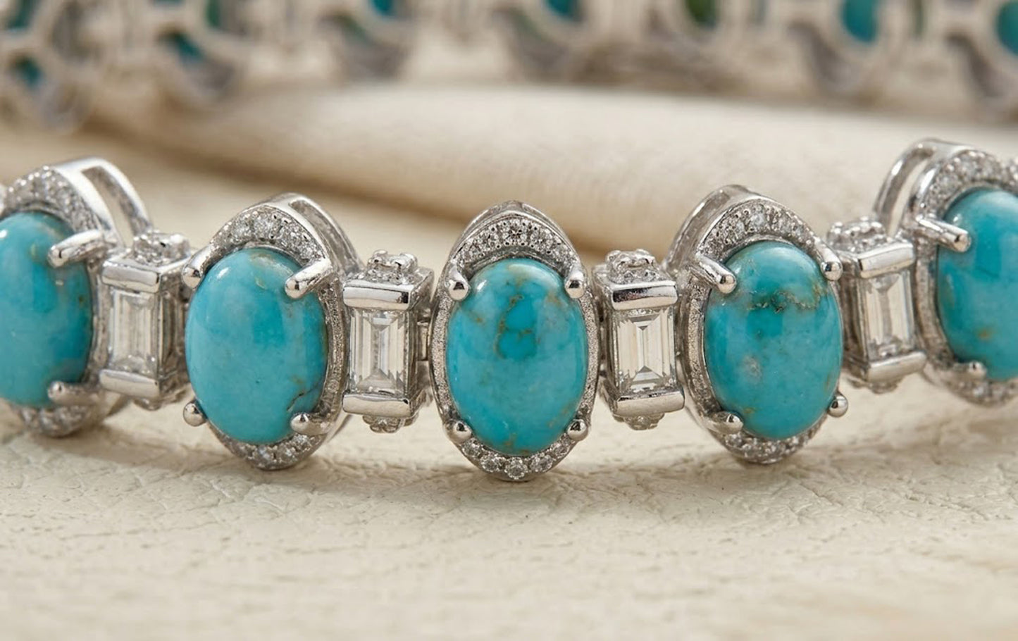 Natural Turquoise & Moissanite Tennis Bracelet – Vintage Gemstone Bracelet for Women