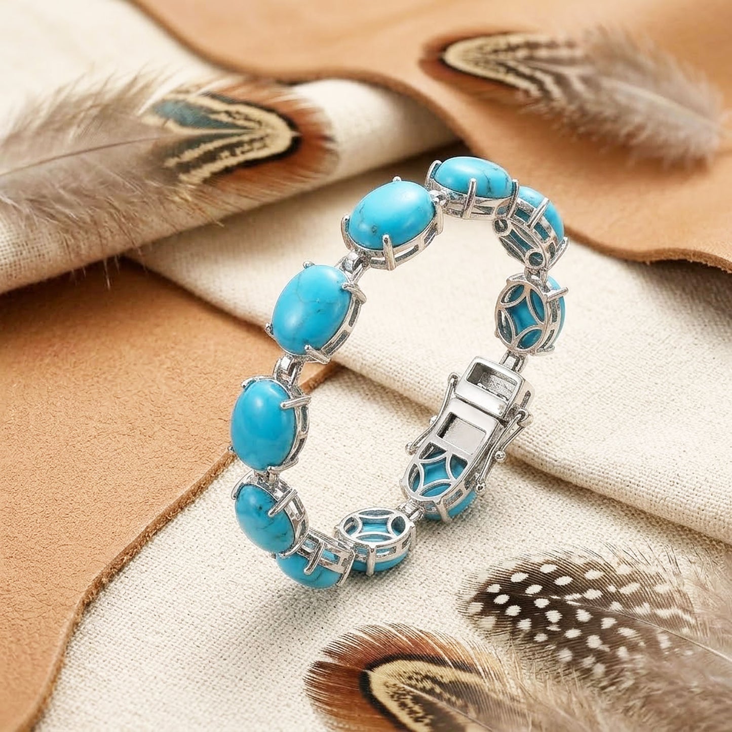 Natural Turquoise Tennis Bracelet – Handmade Gemstone Link Bracelet for Women
