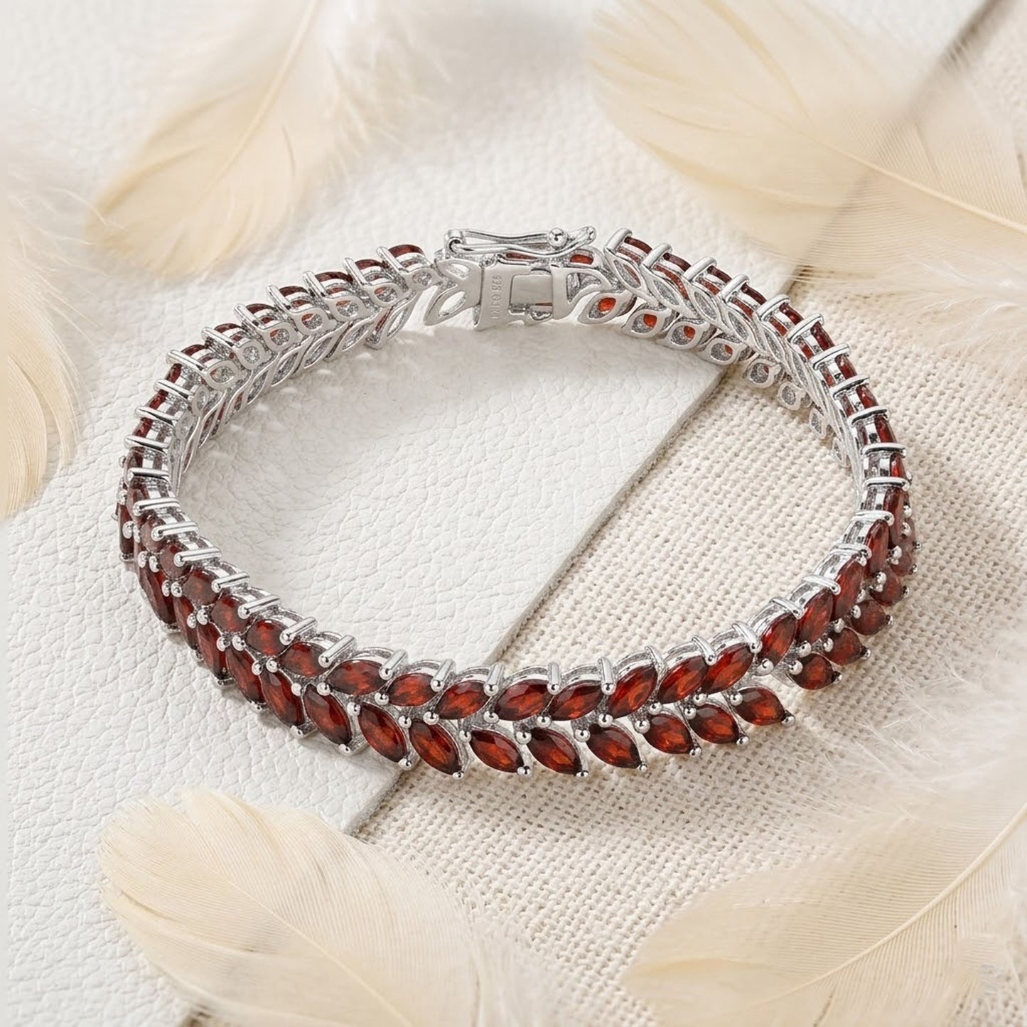Natural Garnet Tennis Bracelet – Marquise Cut Red Gemstone Jewelry for Women