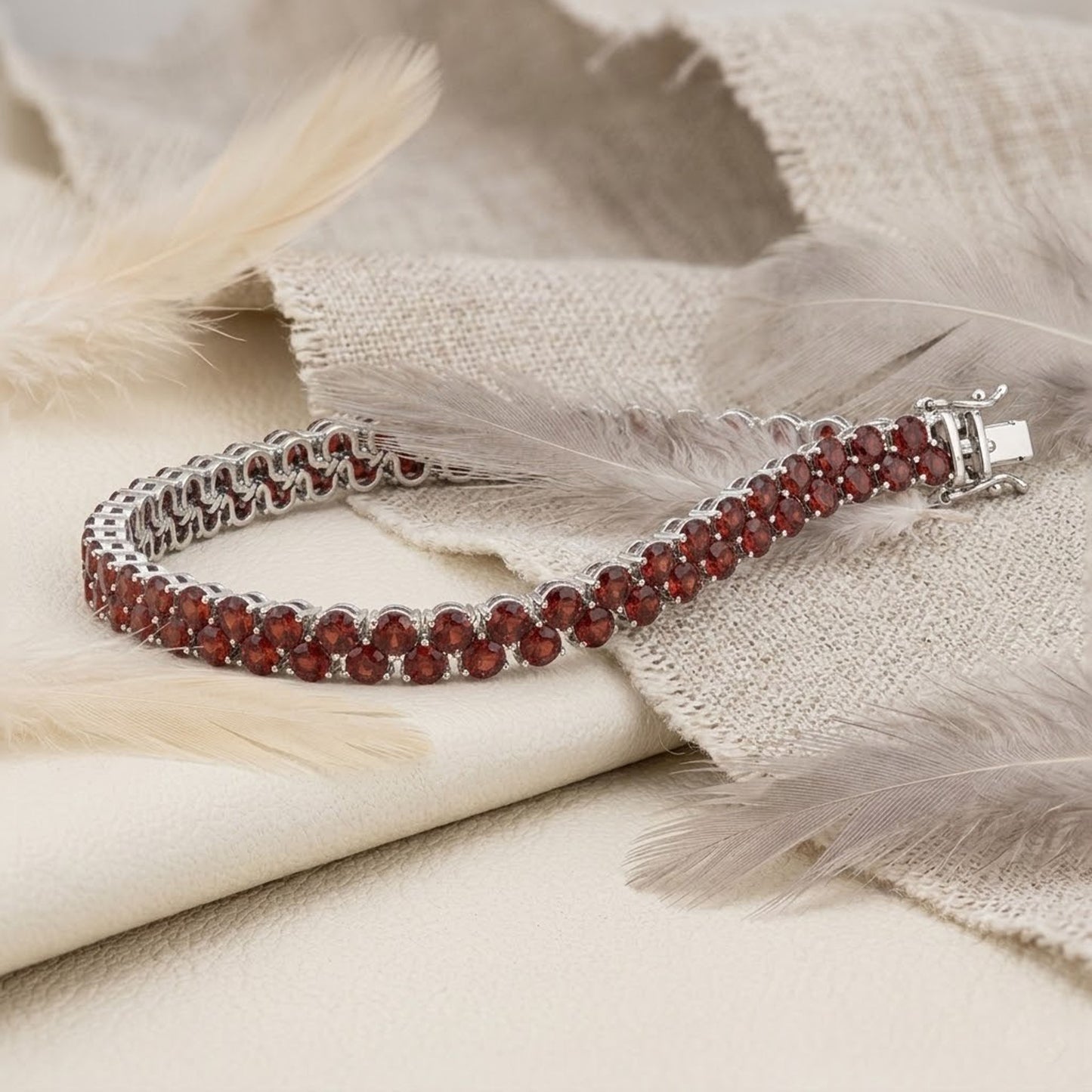 Natural Red Garnet Double Row Tennis Bracelet – Handmade January Birthstone Jewelry
