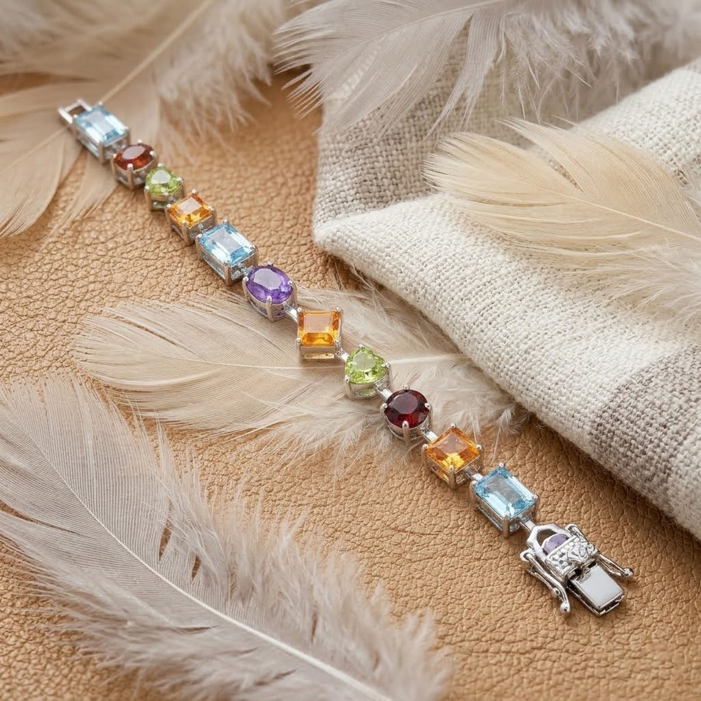 Natural Multi Gemstone Link Bracelet – Handmade Multi-Shape Colorful Jewelry
