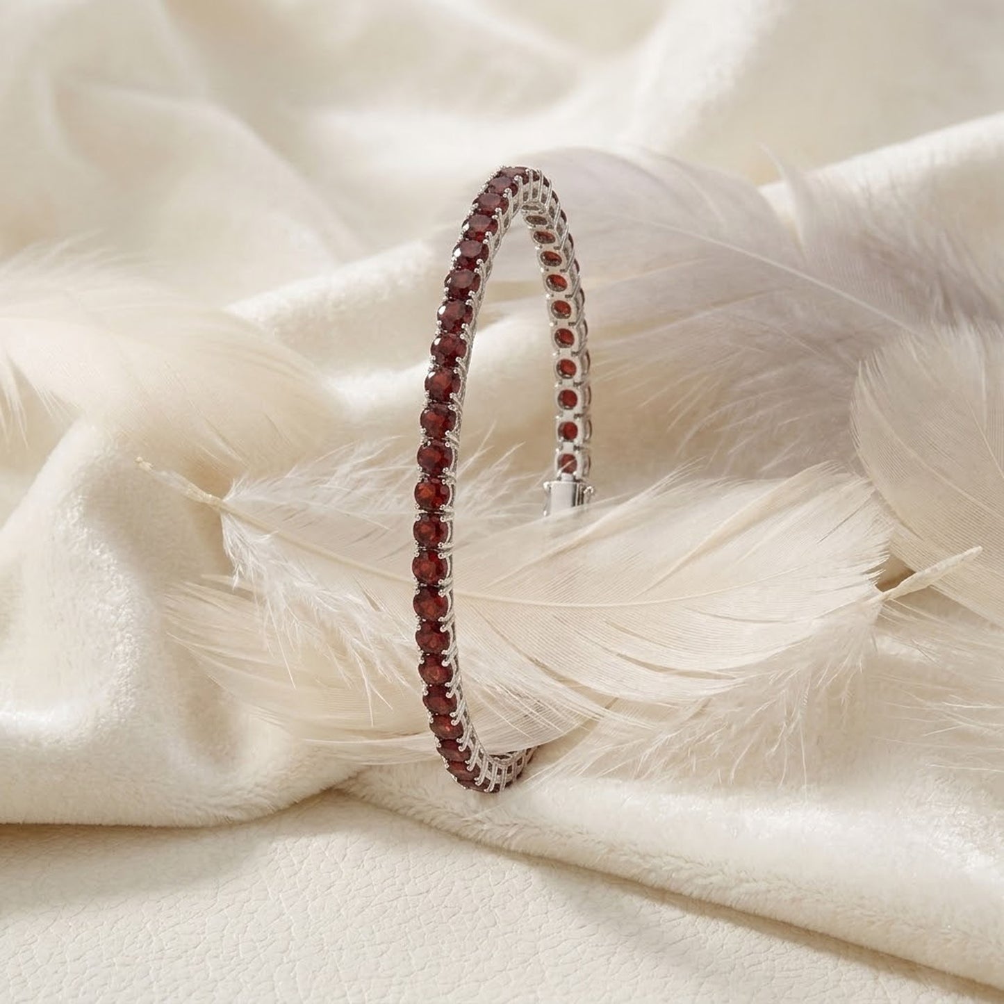 Natural Red Garnet Tennis Bracelet – Handmade Round Cut Gemstone Jewelry for Women