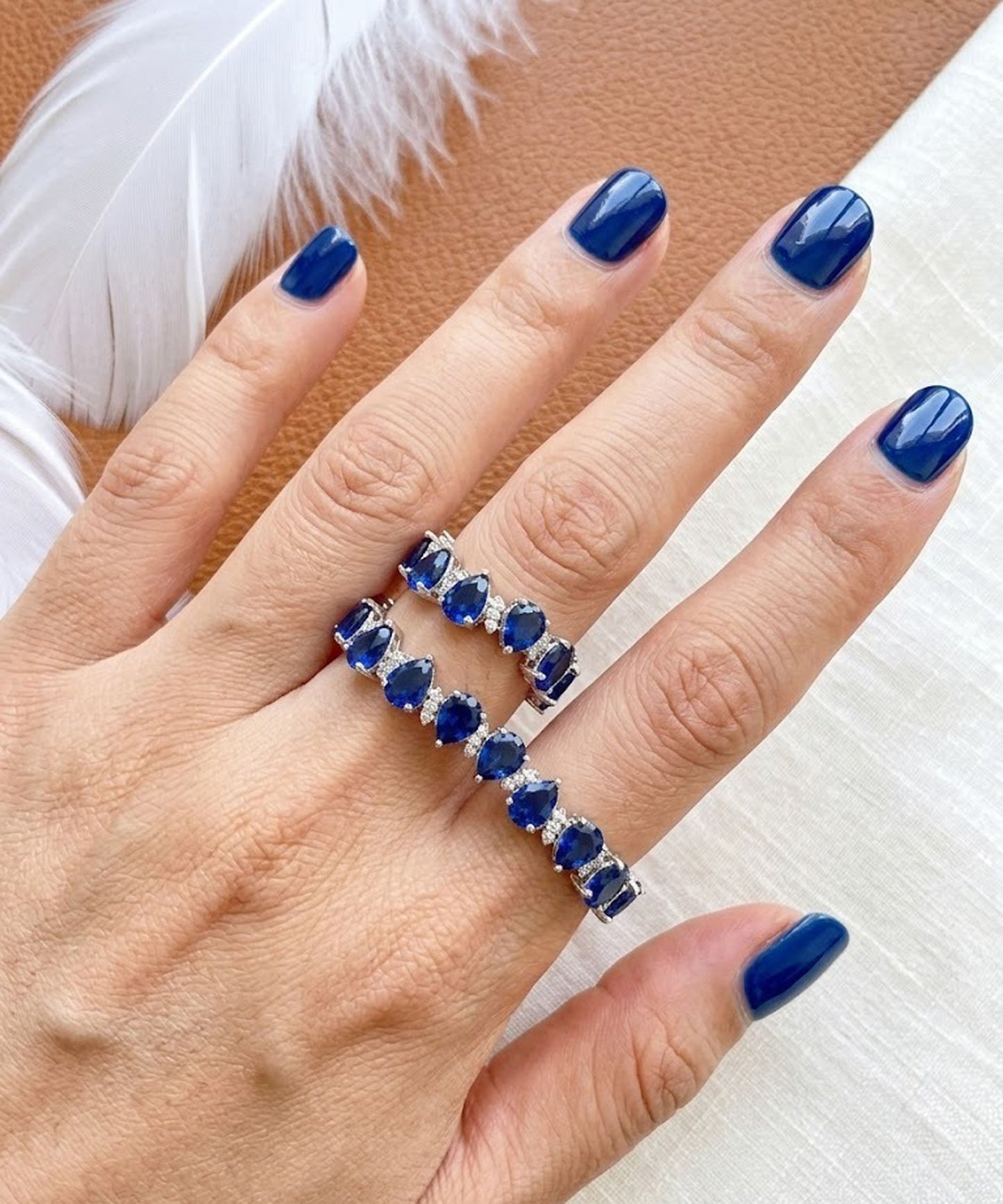 Natural Blue Sapphire & Moissanite Bracelet – Pear Cut Tennis Bracelet for Women