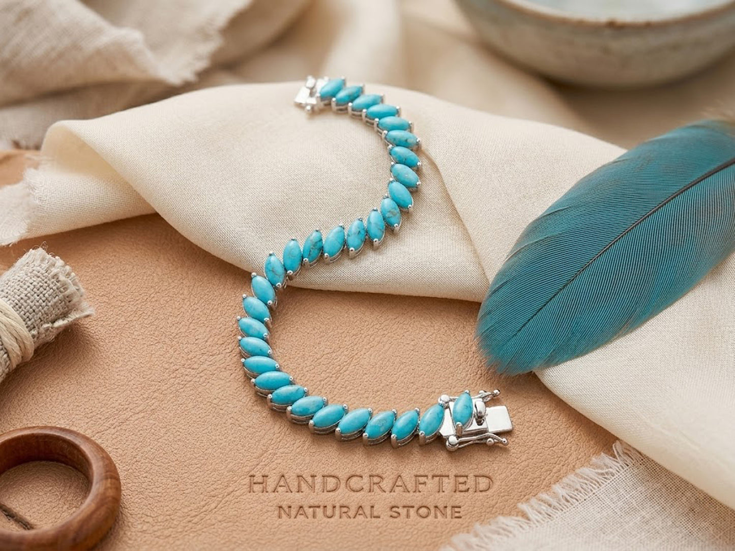 Natural Turquoise Marquise Tennis Bracelet – Leaf Design Gemstone Jewelry for Women