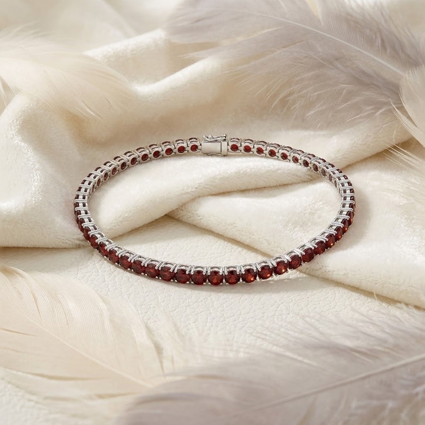 Natural Red Garnet Tennis Bracelet – Handmade Round Cut Gemstone Jewelry for Women