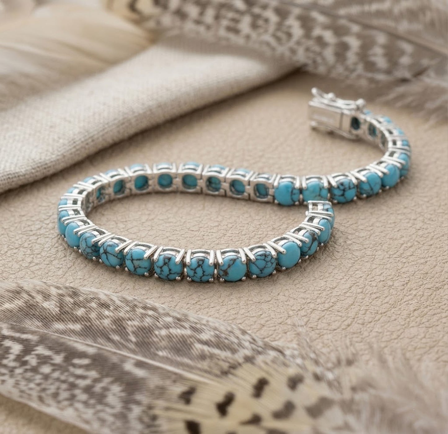 Natural Turquoise Tennis Bracelet – Genuine Gemstone Jewelry for Women