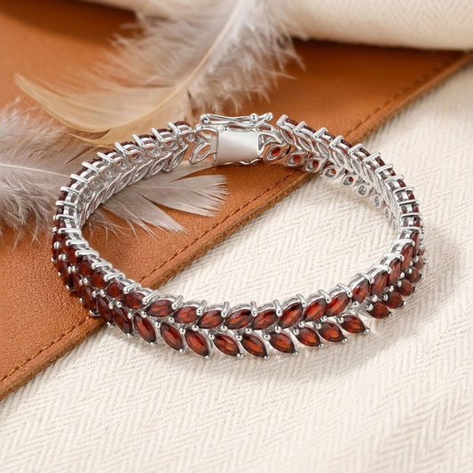 Natural Garnet Tennis Bracelet – Marquise Cut Red Gemstone Jewelry for Women