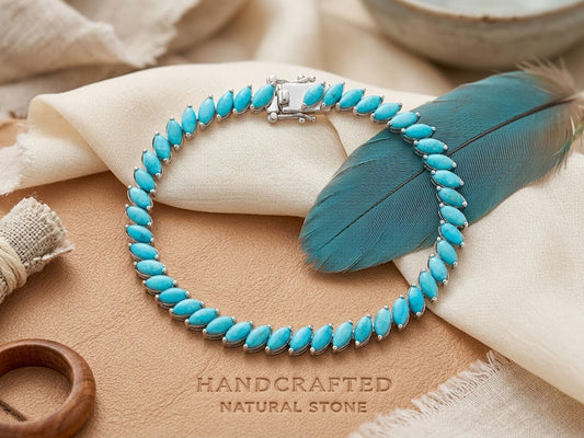 Natural Turquoise Marquise Tennis Bracelet – Leaf Design Gemstone Jewelry for Women