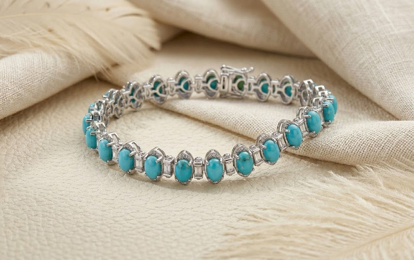 Natural Turquoise & Moissanite Tennis Bracelet – Vintage Gemstone Bracelet for Women