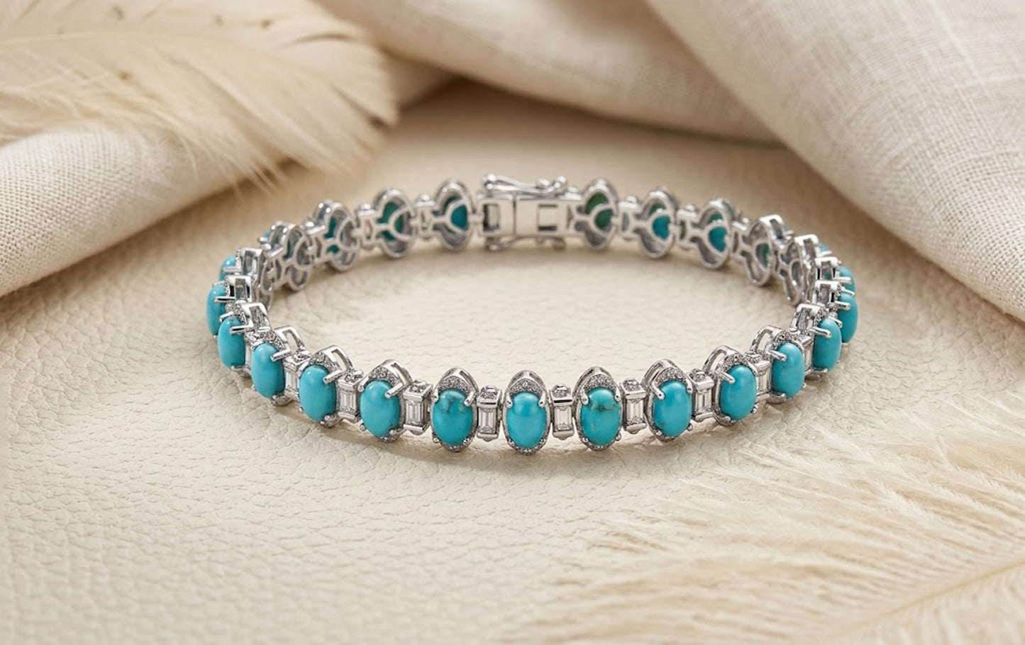 Natural Turquoise & Moissanite Tennis Bracelet – Vintage Gemstone Bracelet for Women
