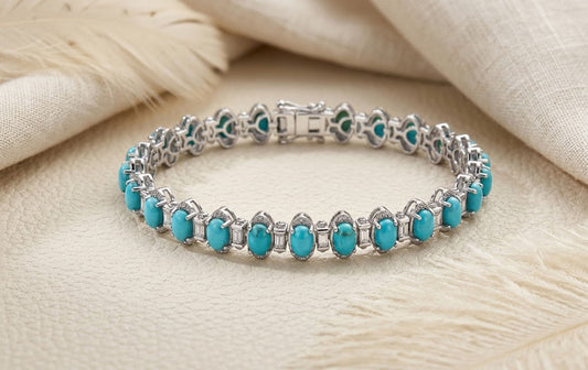 Natural Turquoise & Moissanite Tennis Bracelet – Vintage Gemstone Bracelet for Women