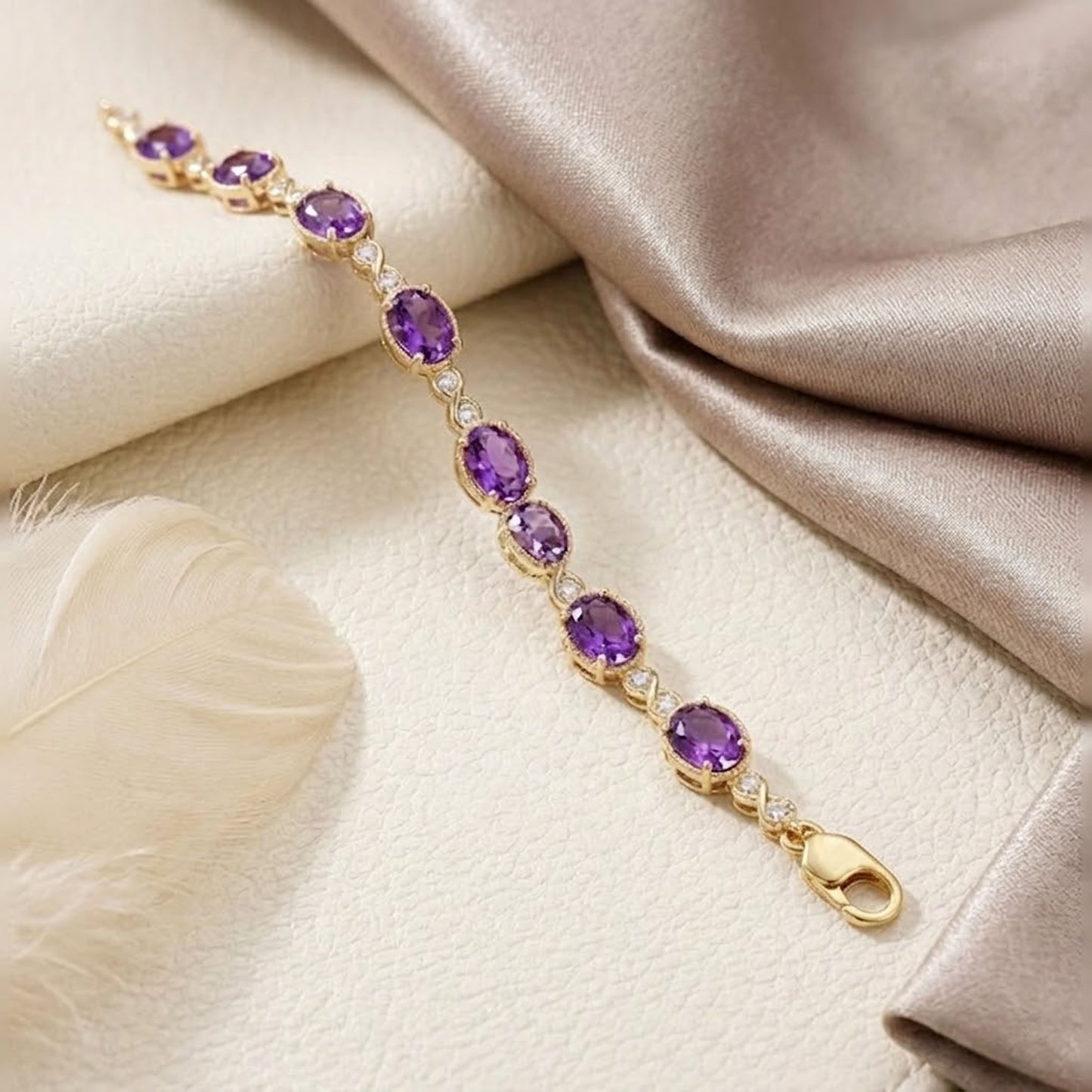 Natural Amethyst & Moissanite Link Bracelet – Purple Gemstone Jewelry for Women