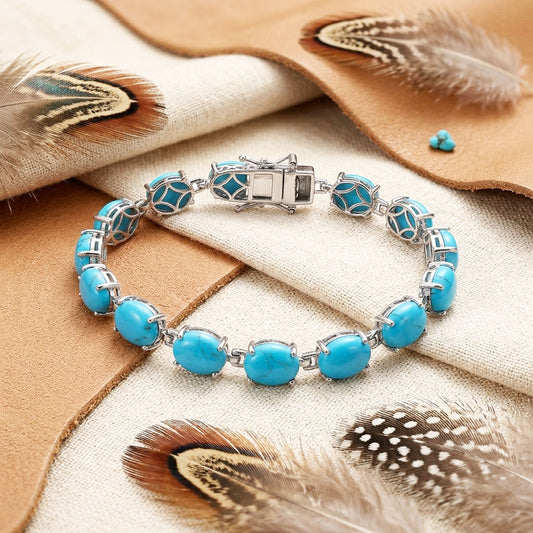 Natural Turquoise Tennis Bracelet – Handmade Gemstone Link Bracelet for Women