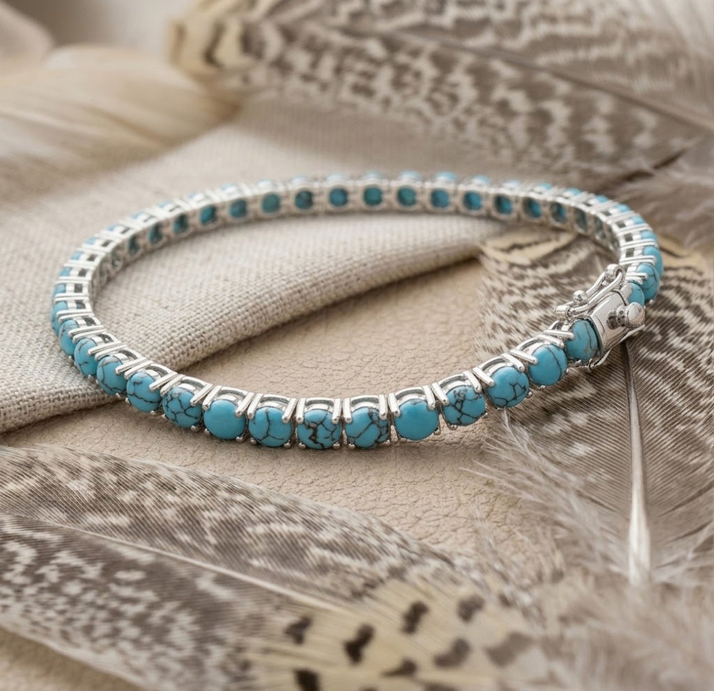 Natural Turquoise Tennis Bracelet – Genuine Gemstone Jewelry for Women