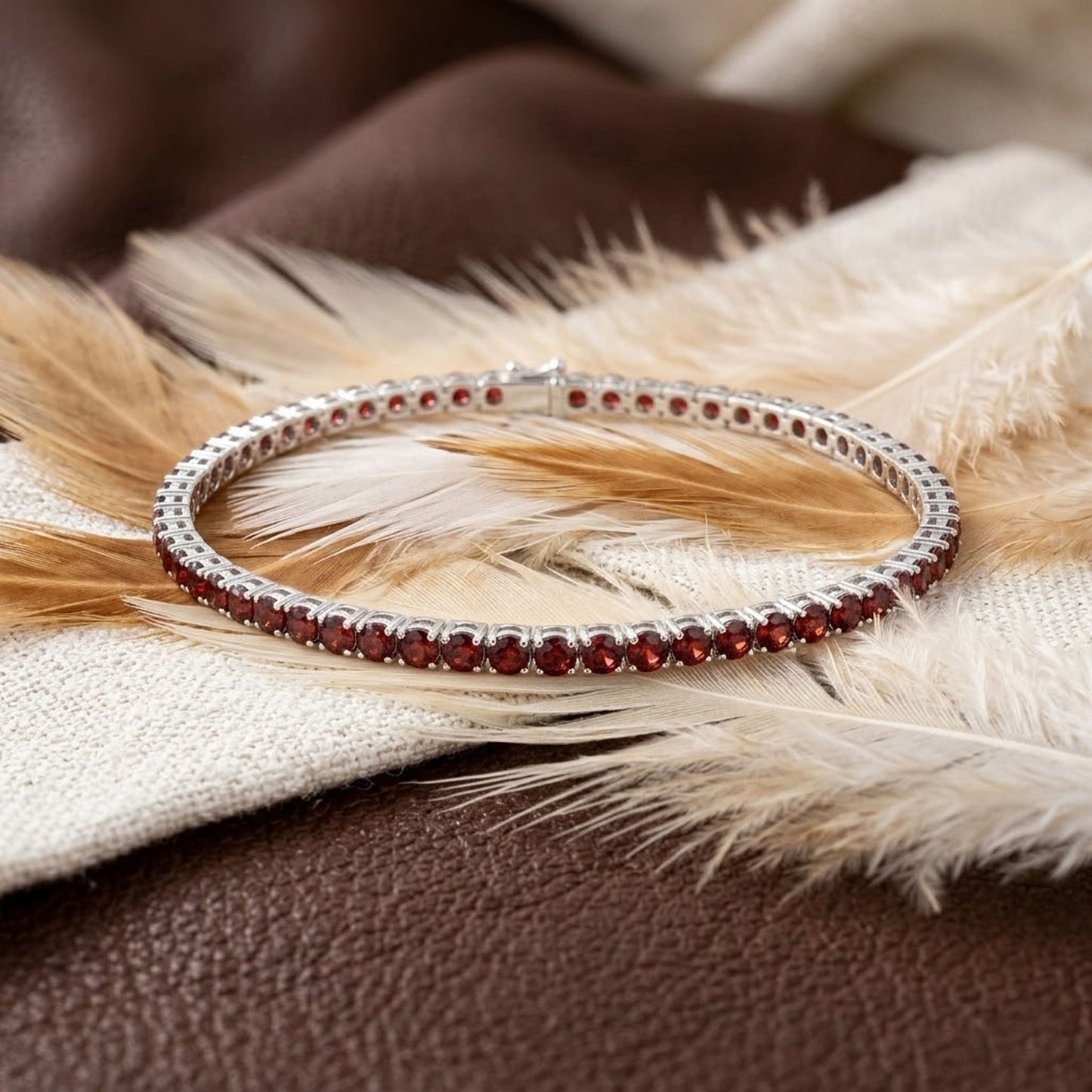 Natural Red Garnet Tennis Bracelet – Handmade Round Cut Gemstone Jewelry for Women