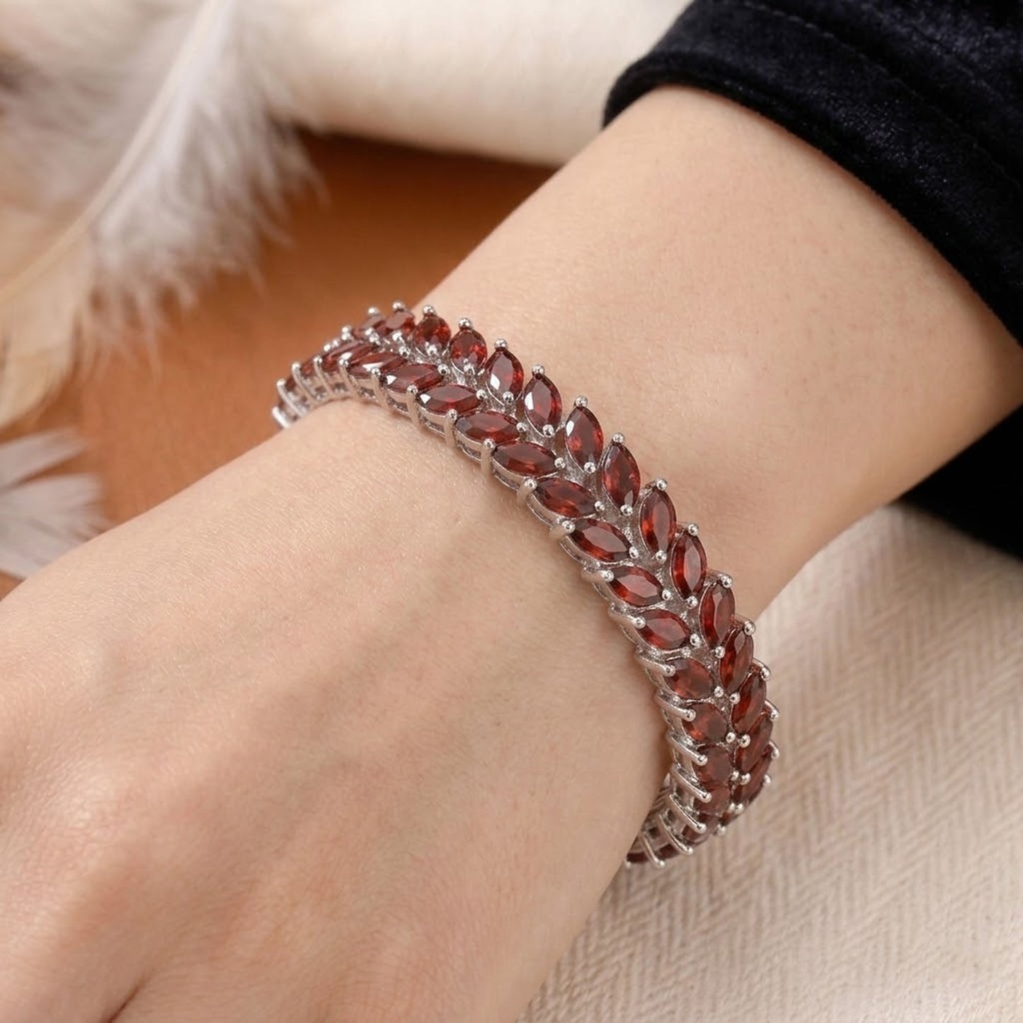 Natural Garnet Tennis Bracelet – Marquise Cut Red Gemstone Jewelry for Women