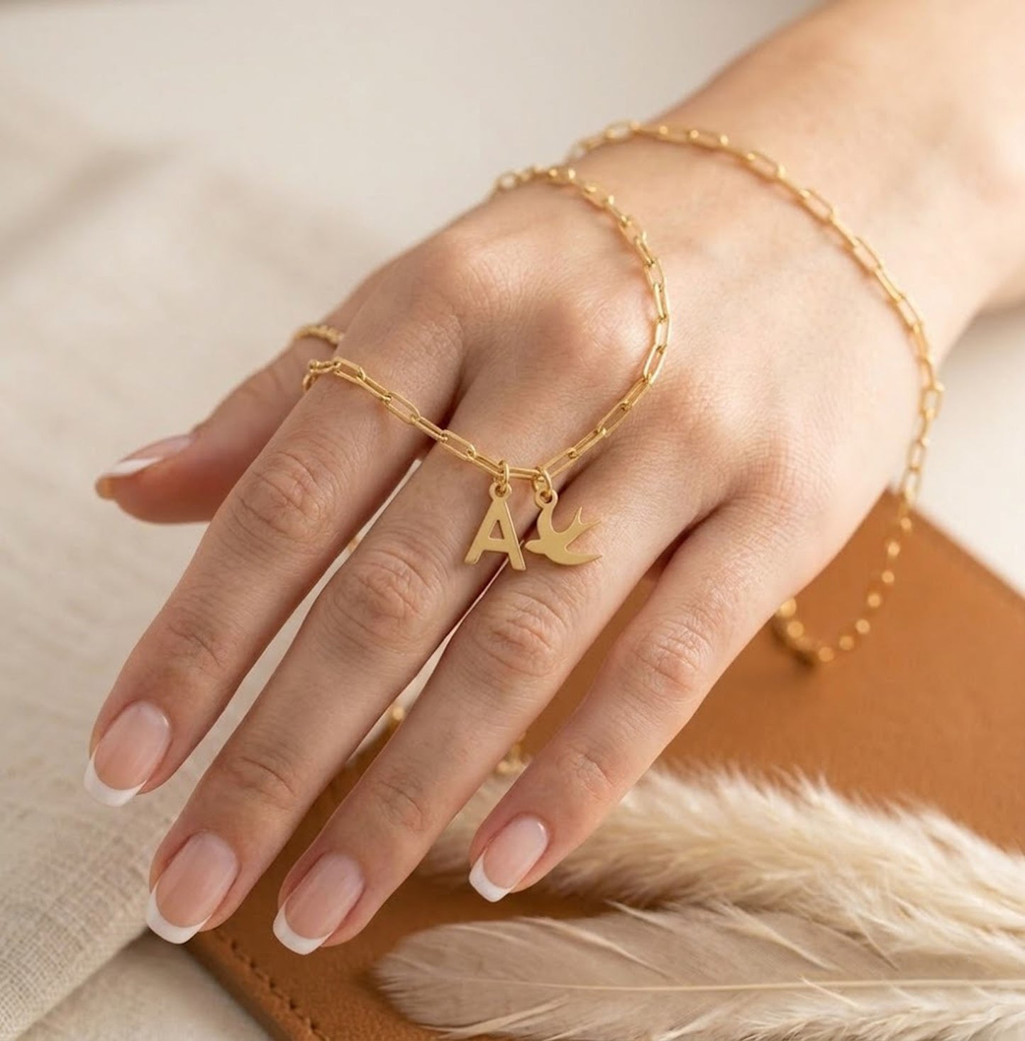 Handmade 18K Gold Initial A Bird Necklace – Personalized Swallow Pendant for Women