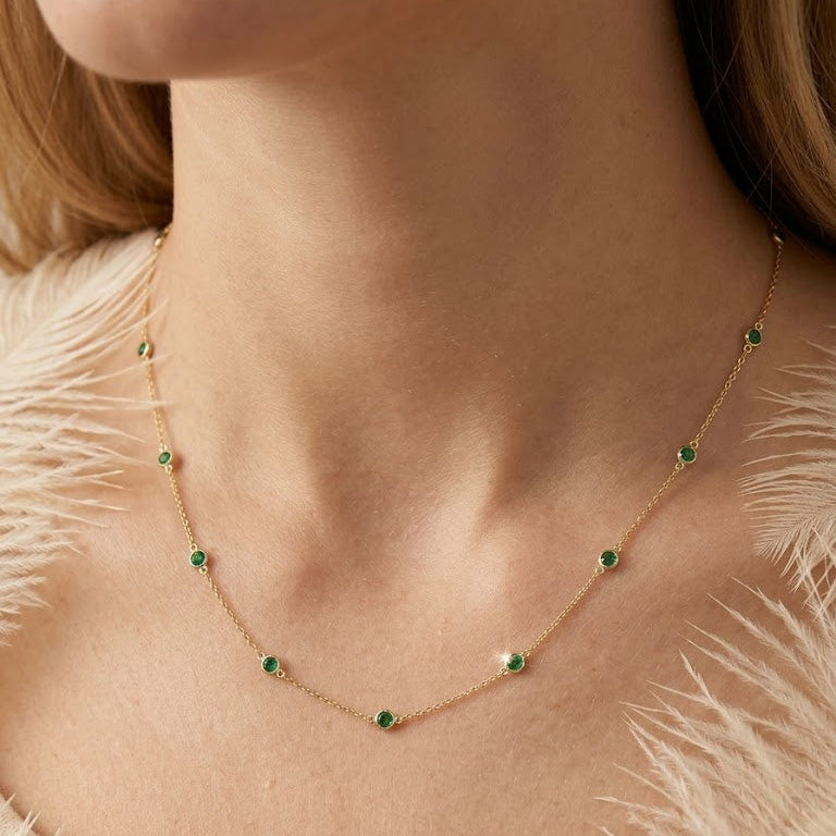 Green Onyx Layering Necklace – Round Bezel Station Necklace