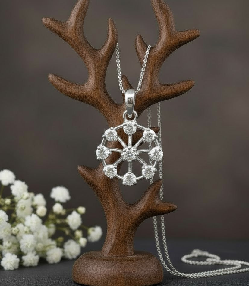 Celestial Sparkle Set: Natural Moissanite Flower Pendant & Stud Earrings in Sterling Silver