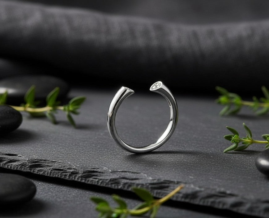 Modern Open Ring: Pear Moissanite Bypass Ring in Sterling Silver