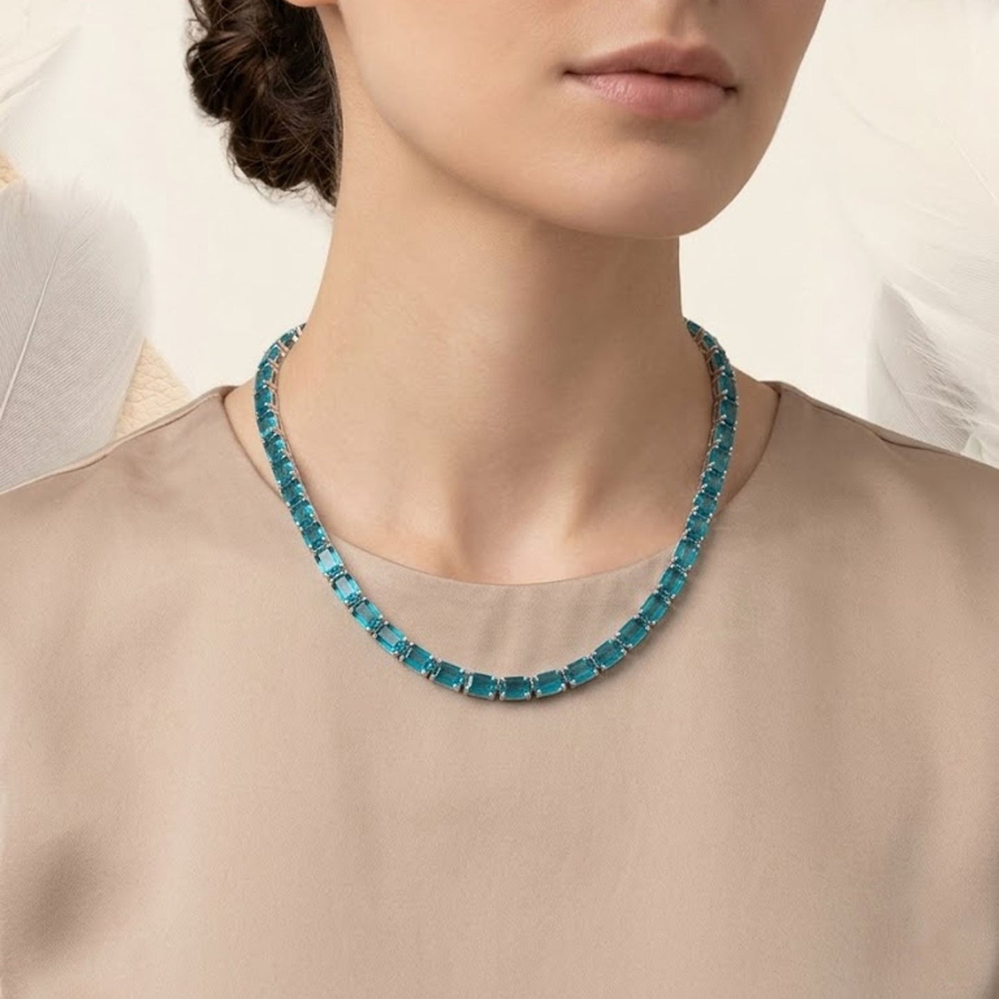 Swiss Blue Topaz Tennis Necklace – Octagon Cut Gemstone Jewelry for Women