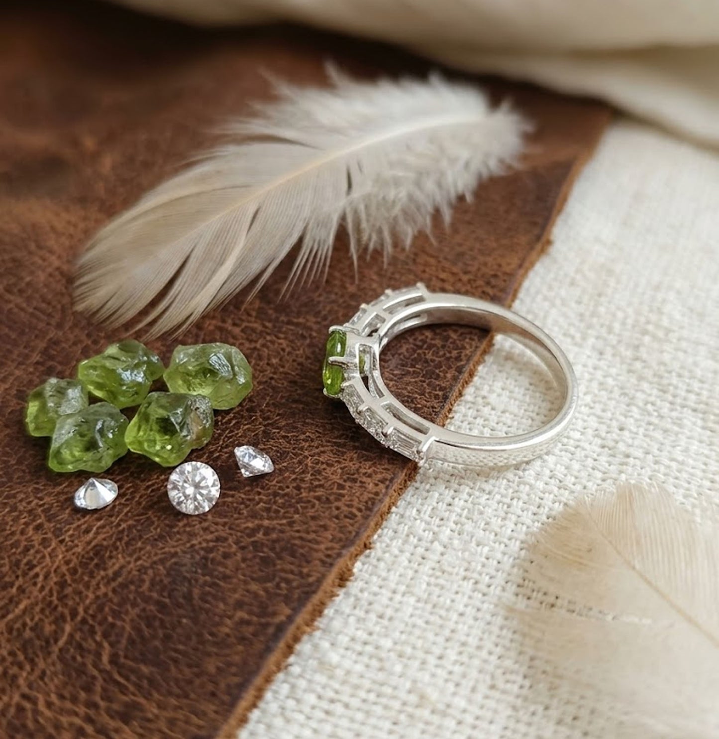 Peridot Halo Engagement Ring – Round Cut Vintage Bridal Ring for Women