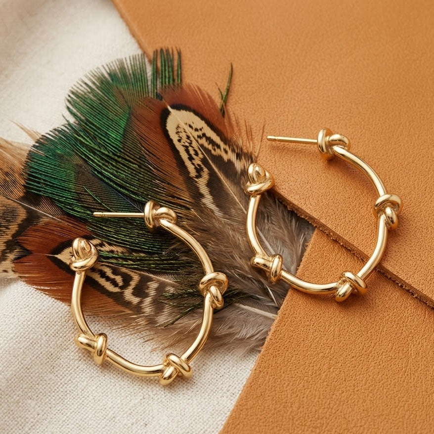 Gold Knot Hoop Earrings – Polished Round Hoops for Women