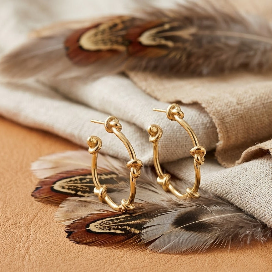 Gold Knot Hoop Earrings – Polished Round Hoops for Women