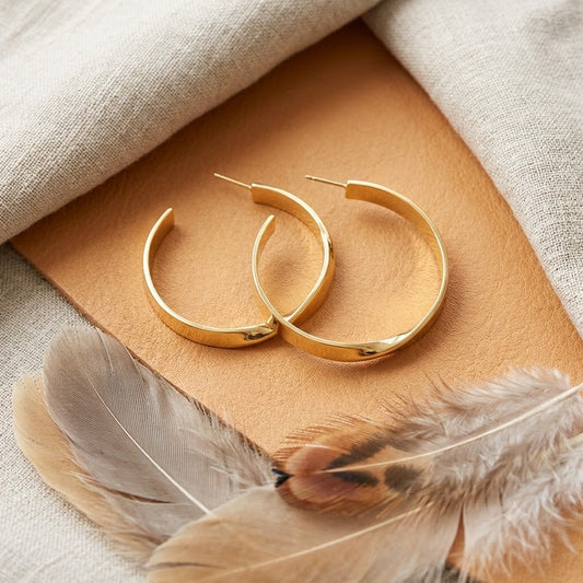 Twisted Oval Hoop Earrings – Gold Plated Elongated Hoops for Women