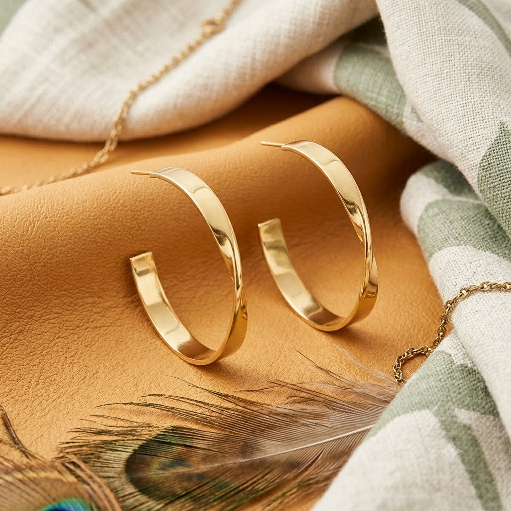 Twisted Oval Hoop Earrings – Gold Plated Elongated Hoops for Women