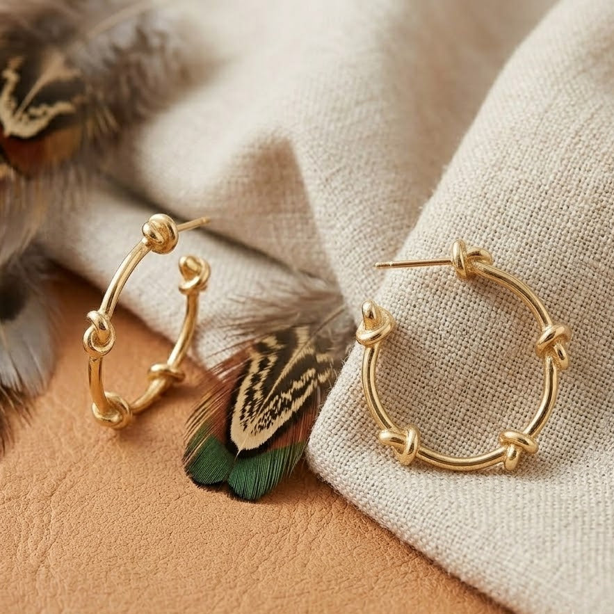 Gold Knot Hoop Earrings – Polished Round Hoops for Women