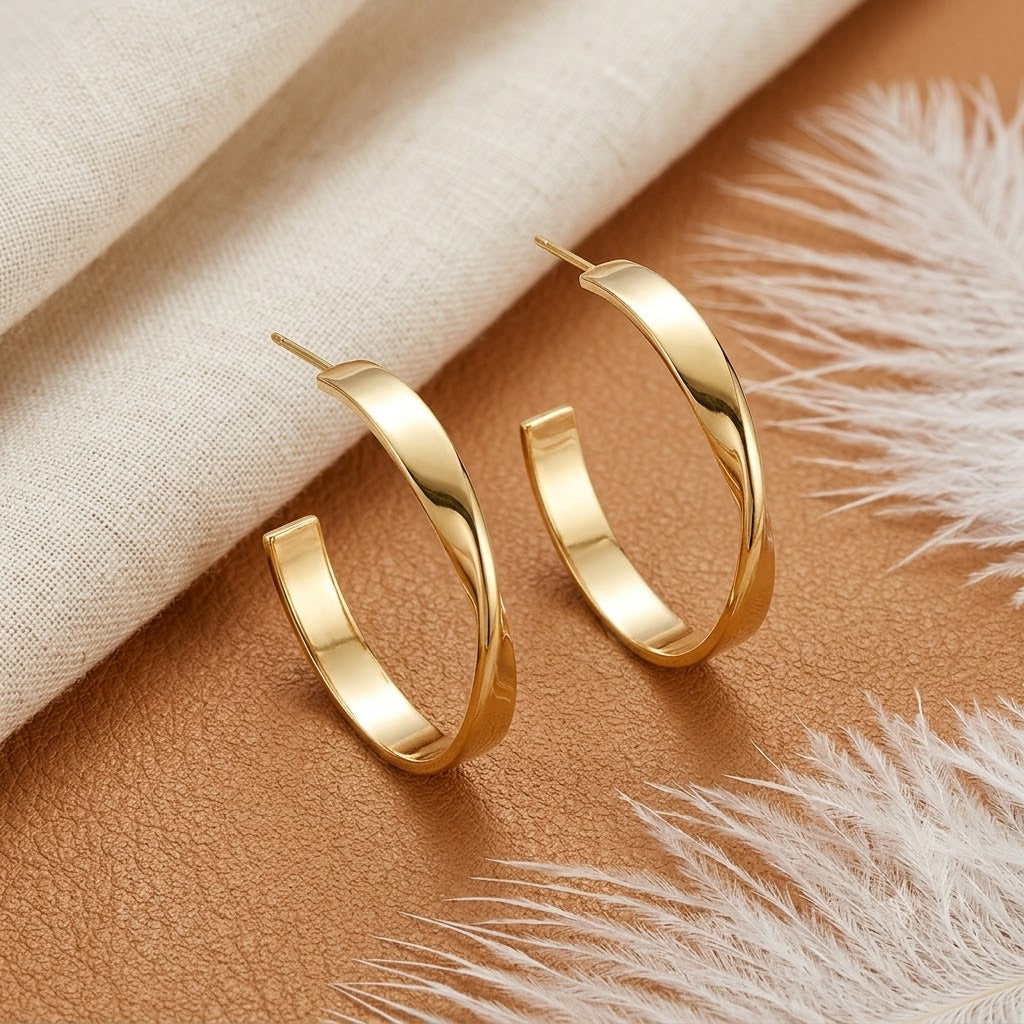 Twisted Oval Hoop Earrings – Gold Plated Elongated Hoops for Women