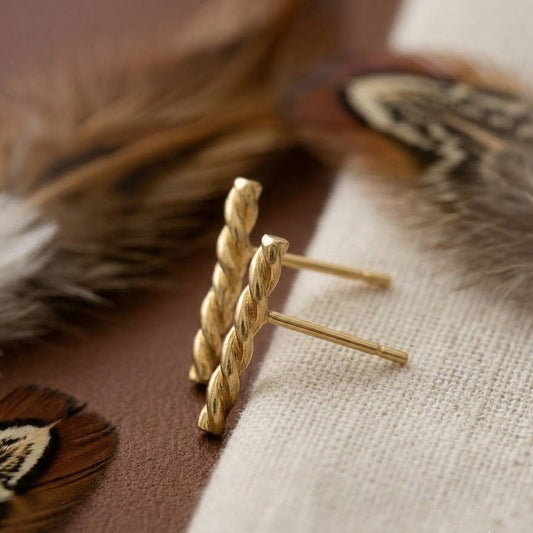 Twisted Bar Stud Earrings – Gold Plated Rope Bar Earrings for Women
