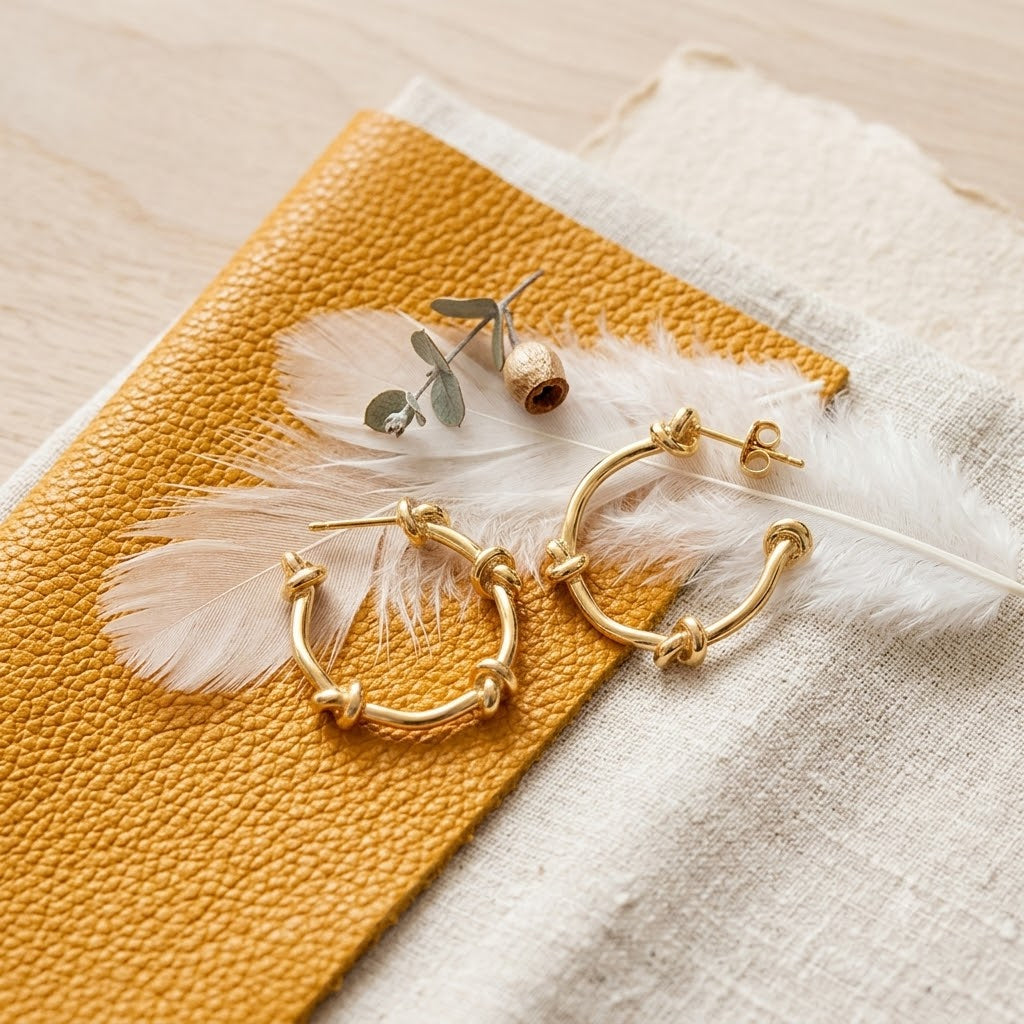 Gold Knot Hoop Earrings – Polished Round Hoops for Women
