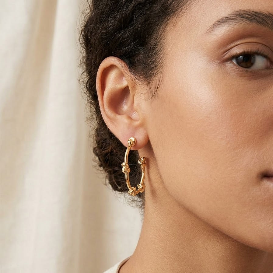 Gold Knot Hoop Earrings – Polished Round Hoops for Women