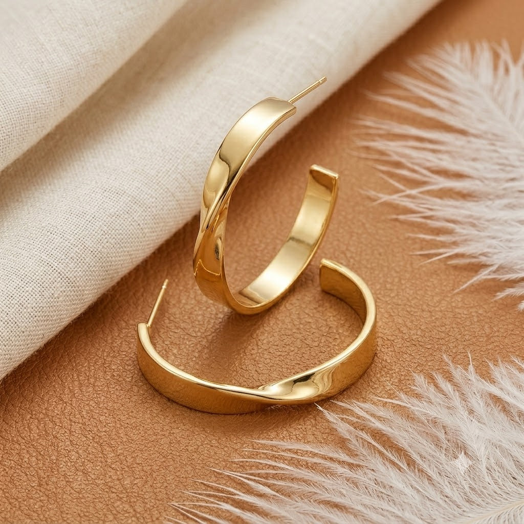 Twisted Oval Hoop Earrings – Gold Plated Elongated Hoops for Women