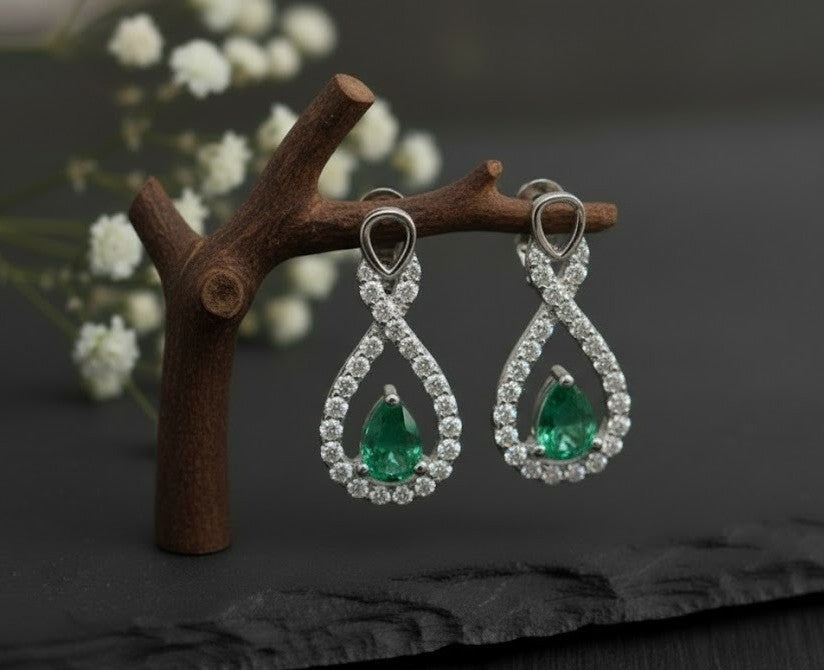 Eternal Radiance Set: Natural Emerald & Moissanite Infinity Drop Jewelry Set