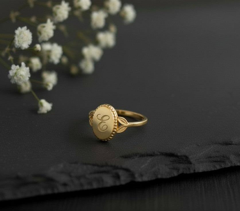 Heirloom Initial Ring: Personalized Engraved Initial Signet in Sterling Silver