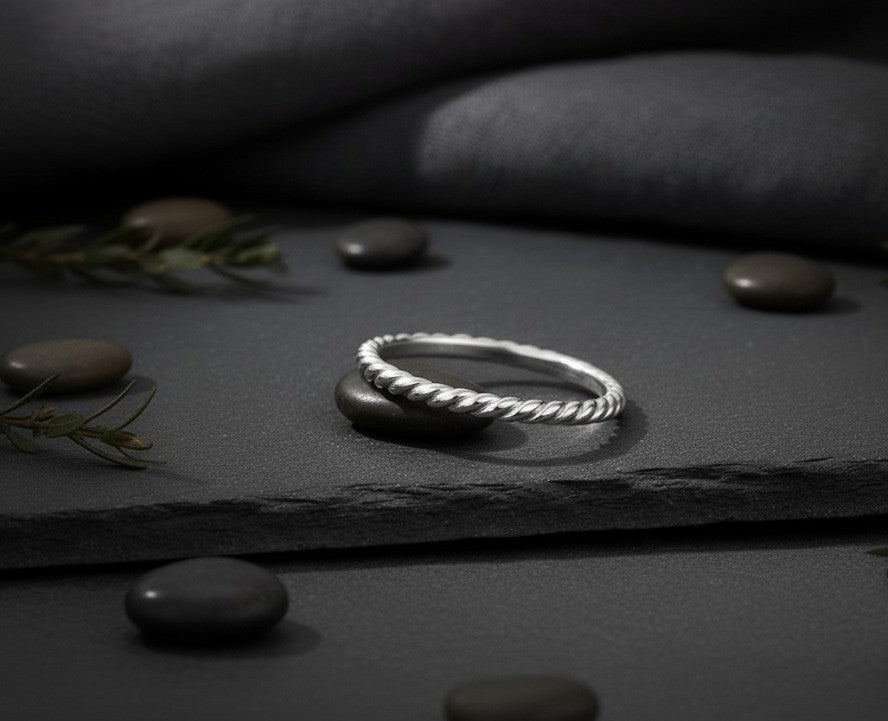 Elegant Twist Band: Sterling Silver Rope/Twisted Detail Stackable Ring